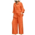 thumbnail image 1 of Two Piece Outfits Sets for Women V Neck Short Sleeve Top Wide Leg Pants Homewear Summer Vacation Set with Pockets, 1 of 5