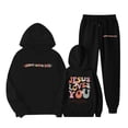 thumbnail image 1 of Two Piece Outfits,Stylish Girls Winter Outfits Set Casual Wear Printed Hooded Sweatshirt Ensemble For Ages 1 To 9 With Easy Care Instructions,Toddler Girl Outfits,Black,7-8 Years, 1 of 4