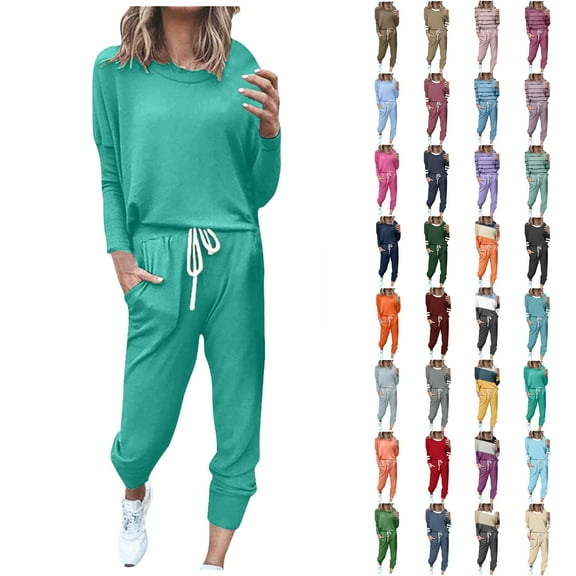 Two Piece Outfits Sweatsuit for Womens Long Sleeve Crewneck Pullover Tops Long Pants Jogger Tracksuit Sets