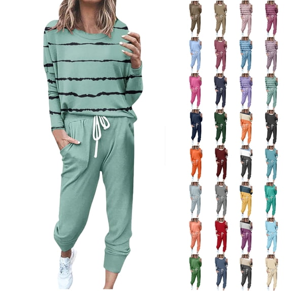 Two Piece Outfits Sweatsuit for Womens Long Sleeve Crewneck Pullover Tops Long Pants Jogger Tracksuit Sets