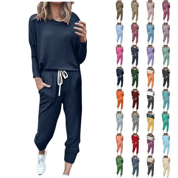 Two Piece Outfits Sweatsuit for Womens Long Sleeve Crewneck Pullover Tops Long Pants Jogger Tracksuit Sets