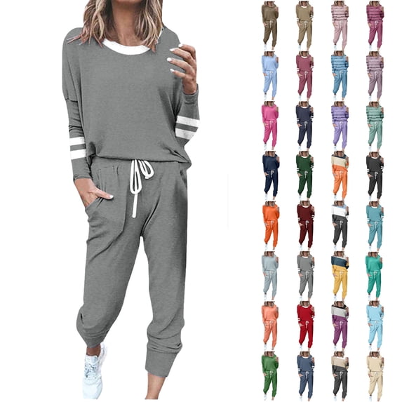 Two Piece Outfits Sweatsuit for Womens Long Sleeve Crewneck Pullover Tops Long Pants Jogger Tracksuit Sets
