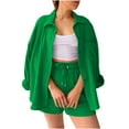 thumbnail image 1 of Two Piece Outfits for Women 2023 Pejock Women's Plus Size 2 Piece Pants Set Shirt and Drawstring Shorts Set Summer Casual Tracksuits Green S (US Size:4), 1 of 4