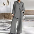 thumbnail image 1 of Two Piece Outfits For Women Casual Long Sleeve Button T Shirts Top And Long Pants Business Work Suits Bridal Jumpsuits for Women Light Dress Pants Women Dressy Pant Suits for A Wedding Dress plus Size, 1 of 4