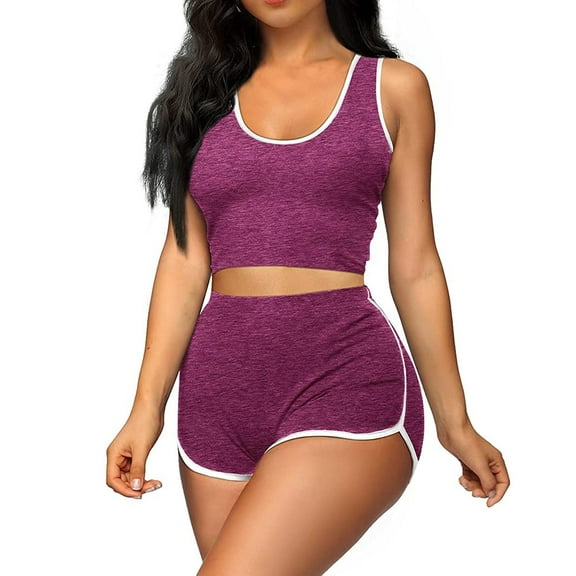 Two Piece Outfits for Women Clearance Womens Casual Two Piece Outfits Sexy Short Sets Summer Active Tracksuit , Summer 2 Piece Sets for Women , Sets for Women Clothing Two Piece Hot Pink M