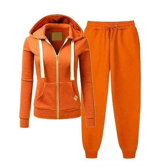 Two Piece Outfits for Women Tracksuit Sweatsuits Workout Jogging Sets Zip up Hoodies and Sweatpants with Pockets New Airport Outfits for Women 2 Piece Orange XL
