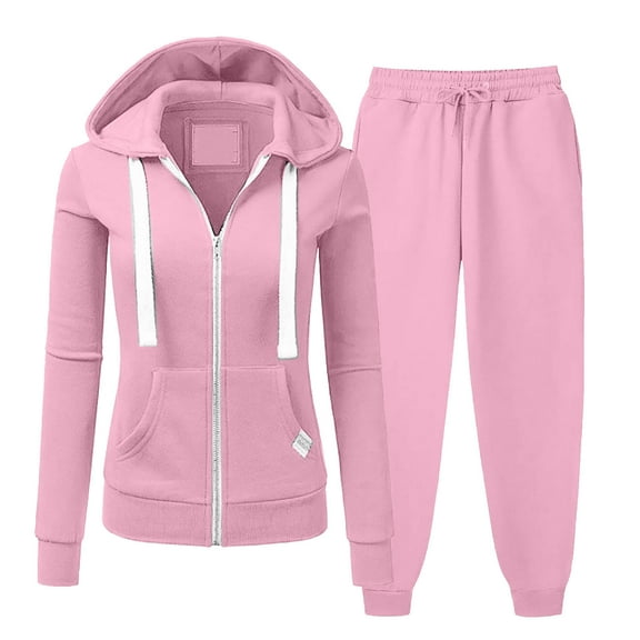 Two Piece Outfits for Women Tracksuit Sweatsuits Workout Jogging Sets Zip up Hoodies and Sweatpants with Pockets New Fall Sets for Women 2 Piece Outfit Pinky M