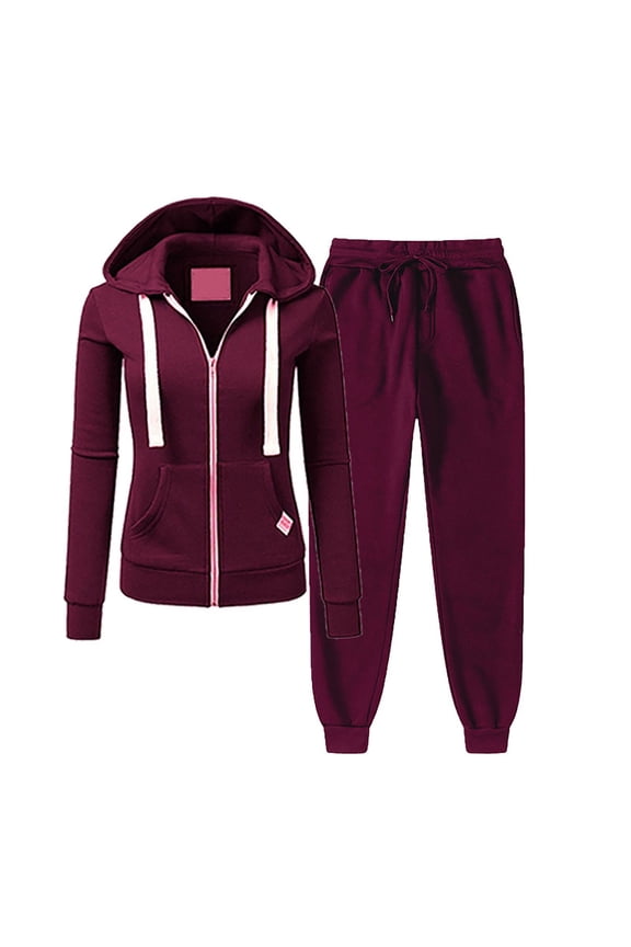 Two Piece Outfits for Women Tracksuit Sweatsuits Workout Jogging Sets Zip up Hoodies and Sweatpants with Pockets New Women Sets 2 Piece Outfits Airport Wine XL