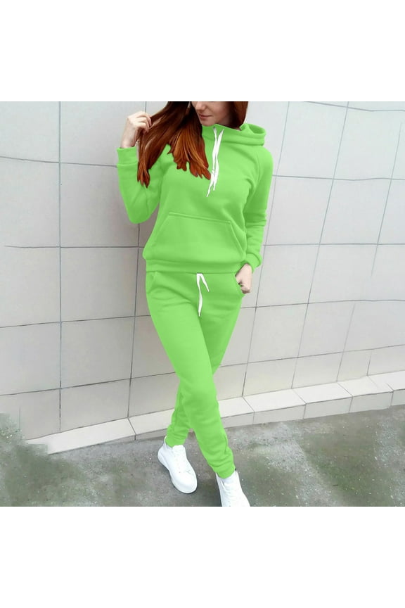 Two Piece Outfits Women,Women Solid Color Hooded Drawstring Sweatshirt Andadjustable Drawstring Pant Tracksuit Sport Suit Mint Green XXL