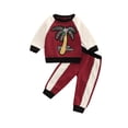 thumbnail image 1 of Two Piece Outfits for Toddler Girls, Kids Coconut Tree and Letters Pattern Pullover + Patchwork Pants Set, 1 of 9