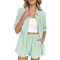 thumbnail image 1 of Two Piece Outfits for Women 2025 Striped Shirt & Shorts Set Bean Green M, 1 of 5