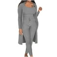 thumbnail image 1 of Two Piece Outfits for Women Fall Solid Camisole Crew Neck Tops Collar Long Pants 3 Piece Sets 2XL, 1 of 4
