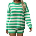 thumbnail image 1 of Two Piece Outfits for Women Fall Clearance Striped Knitted Long Sleeve Round Neck Top Long Pants Set XL, 1 of 6