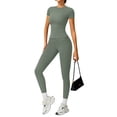 thumbnail image 1 of Two Piece Outfits for Women Fitted Crew Neck T-shirt High Waist Leggings Biker Shorts Matching Sets Streetwear, 1 of 7