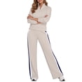thumbnail image 1 of Two Piece Outfits for Women Long Sleeve Color Block Striped Zip Front Collar Sweatsuit Sets Wide Leg Pant Casual Fall Comfy Fashion Tracksuit Sets, 1 of 5