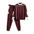 thumbnail image 1 of Two Piece Outfits for Women Oversized Knit Solid Color Sets Pullover Sweatshirt Sweatpant Crewneck Loose Tracksuits (Wine 4XL ), 1 of 5