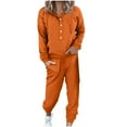 thumbnail image 1 of Two Piece Outfits for Women Plus Size Casual Loose Button Down Sweatshirt Wide Leg Sweatpants Sweatsuits Set with Pockets,Orange,M, 1 of 5