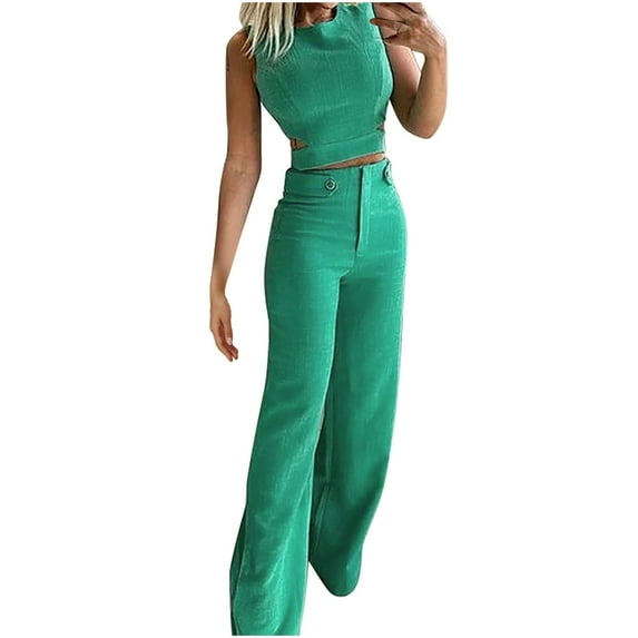 Two Piece Outfits for Women Sleeveless Tank Tops Wide Leg Pants 2025 Summer Matching Sets Tracksuit Sport Set