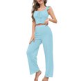 thumbnail image 1 of Two Piece Outfits for Women, Solid Color Casual Top and Pants, Simple Everyday Matching Set, Blue - S, 1 of 5