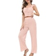 thumbnail image 1 of Two Piece Outfits for Women, Solid Color Casual Top and Pants, Simple Everyday Matching Set, Pink - S, 1 of 5