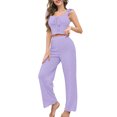thumbnail image 1 of Two Piece Outfits for Women, Solid Color Casual Top and Pants, Simple Everyday Matching Set, Purple - L, 1 of 5