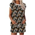 thumbnail image 1 of Two Piece Outfits for Women Summer Floral Printed Crew Neck Short Sleeve Tops and Shorts Set Sleep Loungewear (XL, Brown), 1 of 5