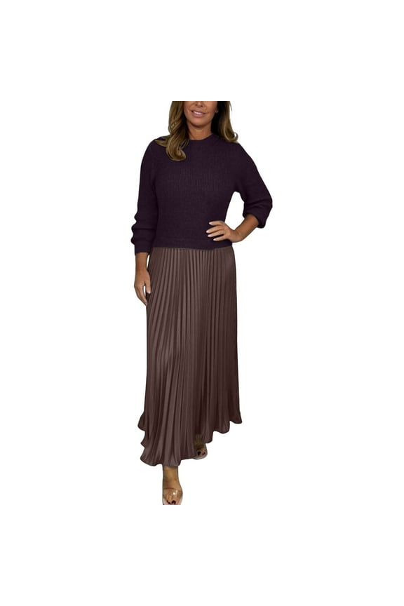Two Piece Outfits for Women Sweater and Skirt Set Long Sleeve Knit Top Elastic Waist Midi Skirt Fall Winter