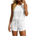 thumbnail image 1 of Two Piece Outfits for Women Sweatsuits New 2 Pack Womens Pajama Set Sleepwear Tank Tops and Drawstring Shorts Soft Loungewear Sets Outfits White XXL, 1 of 5