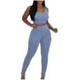 thumbnail image 1 of Two Piece Outfits for Women Workout Sets Ribbed Tank Tops Cargo Legging Running Gym Yoga Clothes Blue, L, 1 of 7