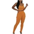 thumbnail image 1 of Two Piece Outfits for Women Workout Sets Ribbed Tank Tops Cargo Legging Running Gym Yoga Clothes Orange, M, 1 of 7