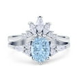 thumbnail image 1 of Two Piece Oval Vintage Style Women Engagement Ring Simulated Aquamarine 925 Sterling Silver, 1 of 5