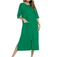 thumbnail image 1 of Two Piece Pajama Skirt for Women Women Robes Zipper Front Short Sleeve Full Length Housecoat with Pockets Long Loungewear S-13 Green S, 1 of 7