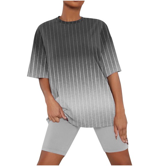 Two Piece Pajamas for Women Solid Color Shorts Set Short Sleeve Tunic Top and Elastic Waisted Shorts Plus Size Lounge Wear Short Sleeve