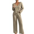 thumbnail image 1 of Two Piece Pants Set for Women Casual New Lounge Sets for Women 2 Piece Ribbed Knit Long Sleeve Wide Leg Pants Loungewear Pajamas Fall Winter Outfits Khaki L, 1 of 9
