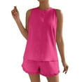 thumbnail image 1 of Two Piece Pants Set for Women Casual Summer New 2 Piece Outfits Sets for Women Summer Beach Sleeveless Tank Tops and High Waisted Shorts Ruffle Lounge Set Pinks XL, 1 of 9