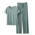 thumbnail image 1 of Two Piece Pants Set for Women Dressy New Fall Outfits for Women Lounge Sets 2 Piece Short Sleeve Tops Elastic Waist Wide Leg Pants Casual Pajama Sets Mint Green XXL, 1 of 3