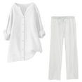 thumbnail image 1 of Two Piece Pants Set for Women Dressy New Womens 2 Piece Outfits Oversize Button down Shirt and Loose Straight-Leg Pant Daily Casual Loungewear Sets White XXL, 1 of 3