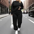 thumbnail image 1 of Two Piece Pants Set for Women Vacation New Plus Size 2 Piece Sets for Curvy Women Fall Long Sleeve Sweatshirt Casual Wide Leg Pants Sets Sweatsuits Black 5XL, 1 of 6