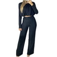 thumbnail image 1 of Two Piece Plus Size Sets for Women Fall Casual Color Long-Sleeve Round-Collar Tops High Waist Pants Suits, 1 of 6