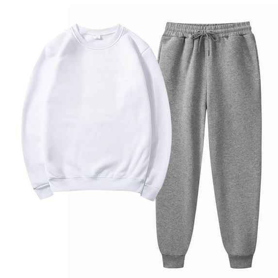 Two Piece Plus Size Sets for Women Fall Solid Color Round Neck Pullover Casual Sports Pants Sports Set
