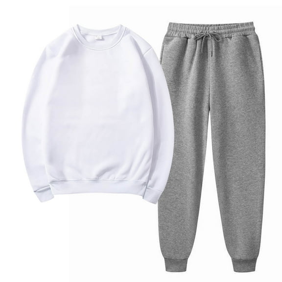 Two Piece Plus Size Sets for Women Fall Solid Color Round Neck Pullover Casual Sports Pants Sports Set