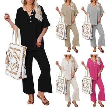 Two Piece Plus Size Sets for Women Fall Solid Color Top And Pants Home Two-piece Set 50% off Clearance!