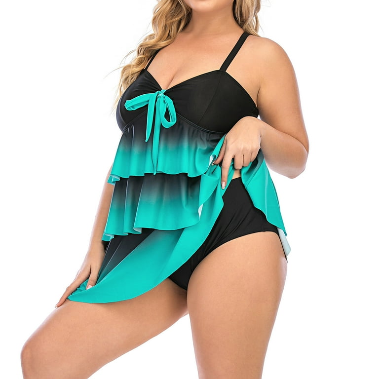 Two Piece Plus Size Swimsuits for Women Shorts Mesh Tankini Swimsuits Flowy  Bathing Suits Fashion Sexy Beach Bikini 