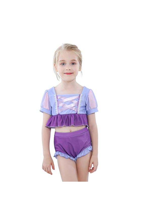 Two Piece Princess Bathing Suit for Girls Role Play Ariel Alice Rapunzel Jessie Tankini Ruffles Beach Surf Swimsuit