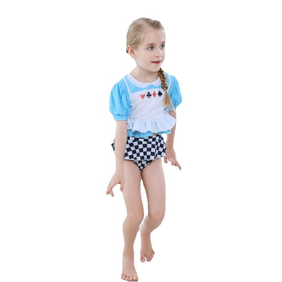 KAWELL Two Piece Princess Bathing Suit for Girls Role Play Ariel Alice Purple Jessie Tankini Ruffles Beach Surf Swimsuit