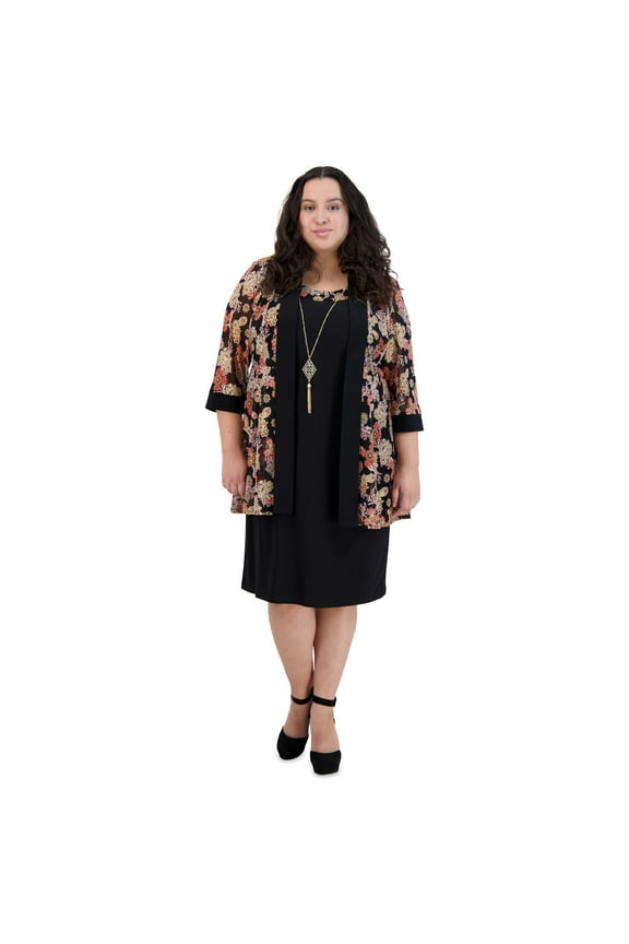 Two-Piece Printed Jacket and Dress Set - Plus