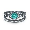 thumbnail image 1 of Two Piece Promise Bridal Set Ring Black Tone Paraiba Tourmaline CZ 925 Sterling Silver Size 4, 1 of 7