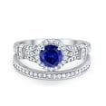 thumbnail image 1 of Two Piece Promise Bridal Set Ring Blue Sapphire CZ 925 Sterling Silver Size 8, 1 of 5