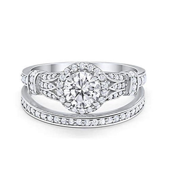 Two Piece Promise Bridal Set Ring CZ 925 Sterling Silver Size 8