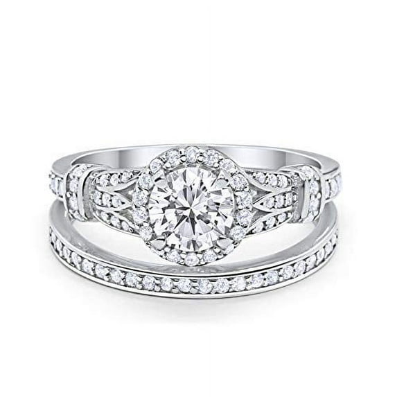Two Piece Promise Bridal Set Ring CZ 925 Sterling Silver Size 9